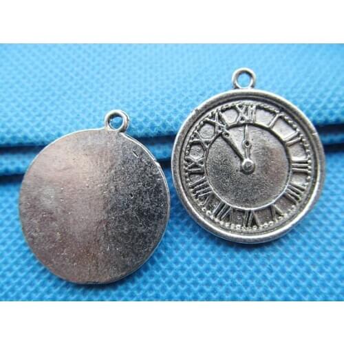 30pcs Vintage Antique bronze Round Flat Clock Time Pendant Charm/Finding,with Alphanumeric Indicator ,DIY Jewelry Accessory