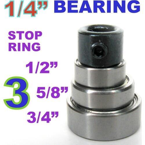 4pc Top Mounted 1/2, 5/8, 3/4 Bearing & Stop Ring for 1/4" SH Router Bit