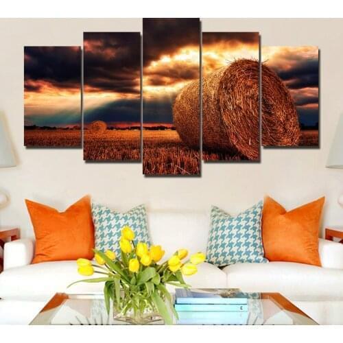Prints HD Canvas Painting 5 Pcs Hot Sale Grassland Sunset Scenery Poster Living Room Wall Art Home Decor Modular Pictures Frames