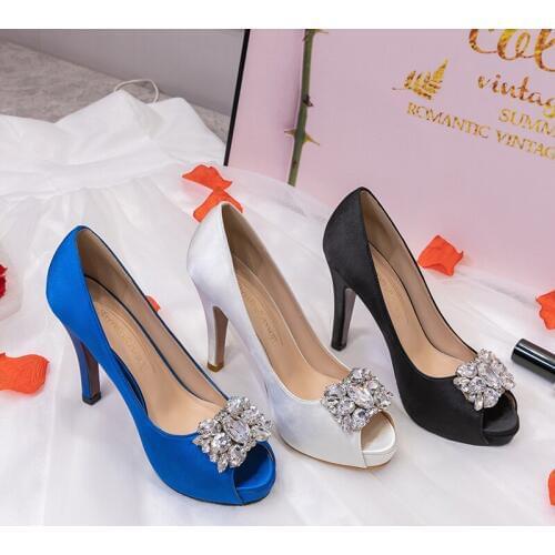 BaoYaFang Peep Toe Platform shoes Woman Crystal High heel shoes Ladies Pumps Open toe wedding shoes Bride fashion shoes female