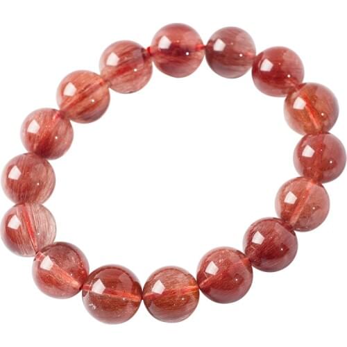 8-10mm AAA Natural Red Copper Rutilated Quartz Bracelet Smooth Round Beaded Bracelets Women Men Gem Fine Jewelry