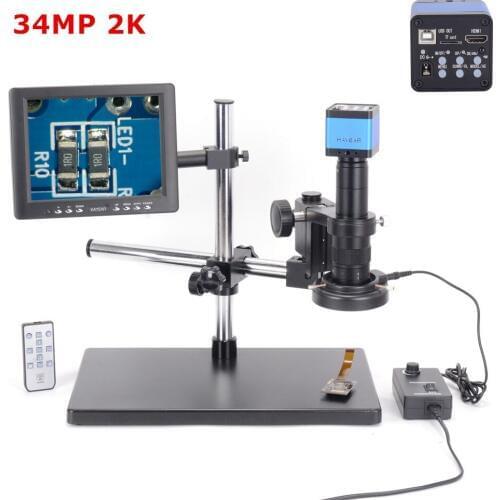34MP 2K 1080P 60FPS HDMI USB Digital Industrial Microscope Camera 180X C-MOUNT Lens Zoom 60 LED For Phone PCB Repair Soldering