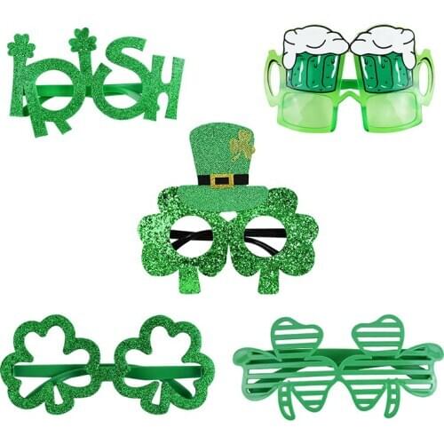 St Patricks Day Decoration Glasses Headwear Lucky Clover Funny Clover Green Hat Glasses Holiday Gift for Irish Party Photo Props