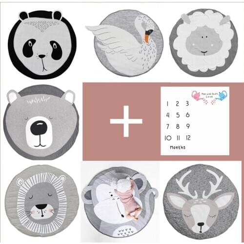 90CM Childrens mat Monkey Design Baby Play Mat Round Carpet Cotton Animal Playmat Newborn Infant Crawling blanket Room Decor