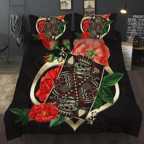 Home Textiles 3D Design Digital Skull playing card Printing Bedding Set Duvet Cover Pillowcase Bedclothes Dropshipping Flower K
