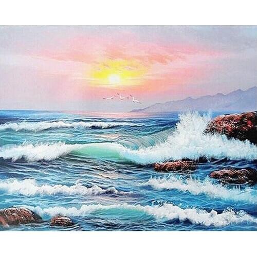 GLymg 5D Diamond Embroidery Bright Rhinestones Sunset Surf DIY Diamond Painting Embroidery Handicrafts Diamond Wall Arts Decor