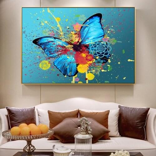 Graffiti Watercolor Butterfly Paintings On The Wall Abstract Butterfly Pop Wall Art Canvas Modern Animal Picture For Living Room