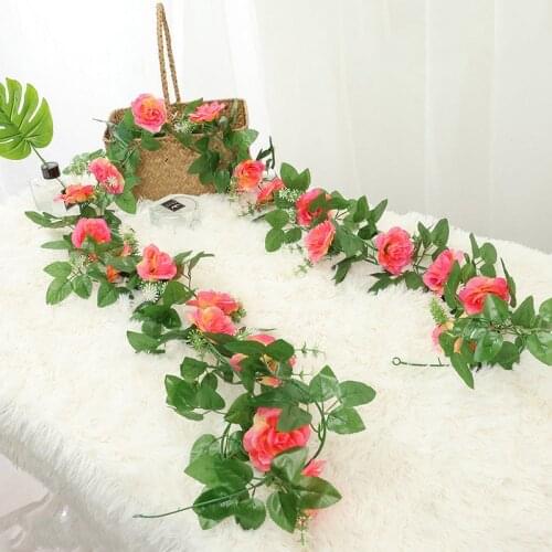 Artificial Rose Flower Fake Hanging Decorative Roses Vine Plants Leaves Artificials Garland Flowers Wedding Wall Decoration