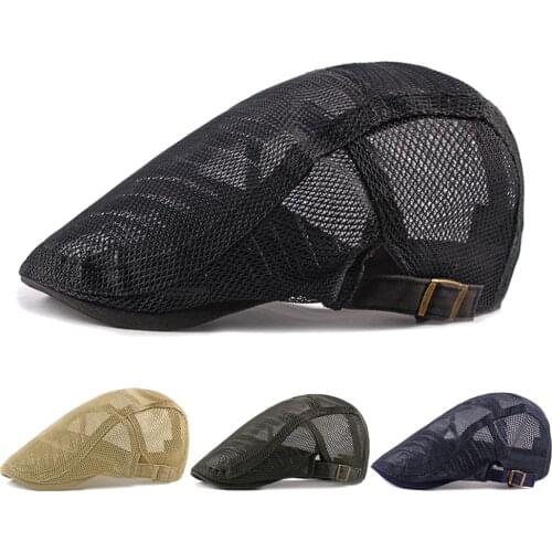 New Summer Mens Hats Breathable Mesh Newsboy Caps Spring Outdoor Gorro Hombre Boina Golf Hat Fashion Solid Flat Cap Women