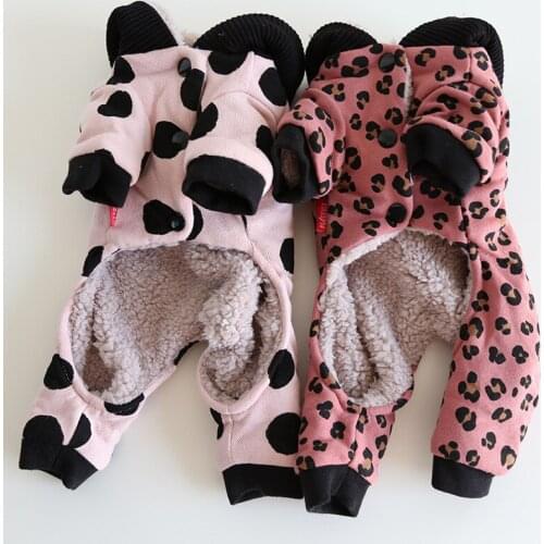 Cute Dot Leopard Dog Jumpsuit Small Dog Costume Outfit Garment Winter Dog Clothes Chihuahua Yorkshire Pomeranian Poodle Clothing