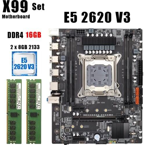 X99 Motherboard Set E5 2620 v3 LGA 2011 V3 CPU DDR4 ECC RAM 16GB For X99 Mianboard LGA 2011 3 Socket Gaming computer Set