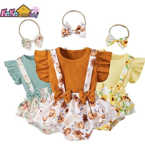 Newborn Infant Baby Girl Clothes Set Fashion Knit Ruffle Tops Shorts Headband Summer 3Pcs Outfit Overall For New Born Clothing