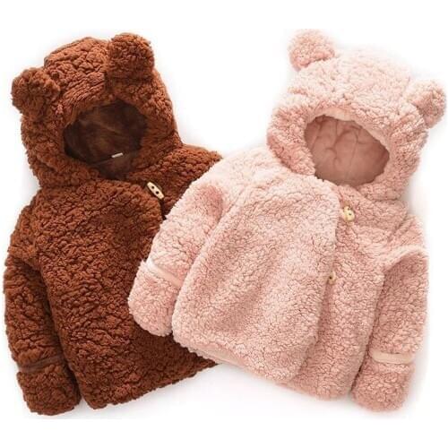 2020 New Autumn Baby Boys Outerwear Coat Toddler Girls Warm Winter Lamb Wool Coat Cute Ear Children Cotton Jacket 0-1-2-3 Years