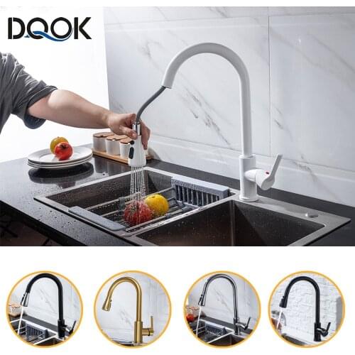 Brass Kitchen Faucet Single Hole Pull Out Spout Kitchen Sink Mixer Tap with Stream Sprayer Head Chrome/Black Kitchen Tap