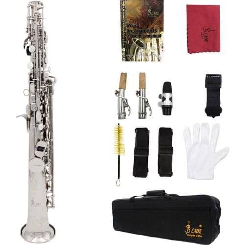 M MBAT Soprano Saxophone Silver Brass Sax Bb B Flat Saxofon Woodwind Musical Instrument With Case Gloves Mouthpiece Accessories