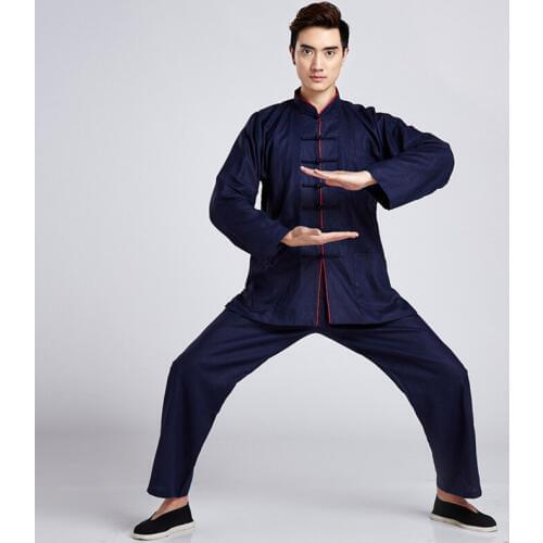 Mens High Quality Tang Suit Autumn Shirt + Pants Sets Taiji Tai Chi Clothing Bruce Lee Vintage Kung Fu Suit Martial Art Uniform