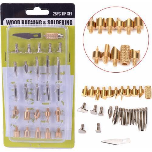 28pcs/set Wood Burning Pen Set Wood Burning Soldering Iron Chiseled Tips Blade Tweezer Pyrography Tool For Woodworking Tools