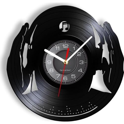 DJ Wall Clock Club Party Mix Dance Music Beat Headphone Vinyl Record Clock CD Disc Jockey Decorative Vintage Clock