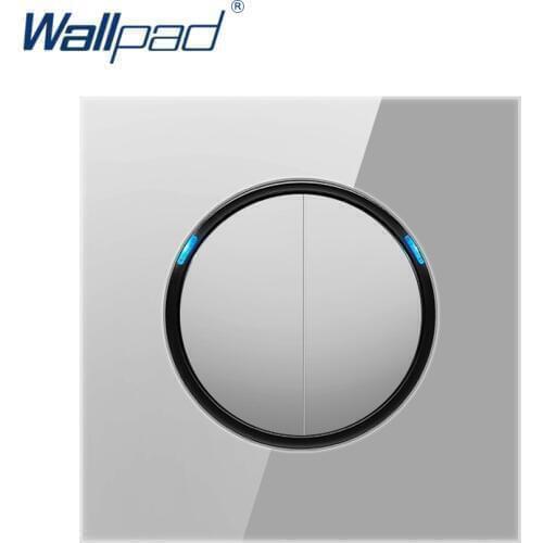2019 Wallpad 2 Gang 2 Way Random Click Push Button Wall Light Switch With LED Indicator Grey Crystal Glass Panel 16A