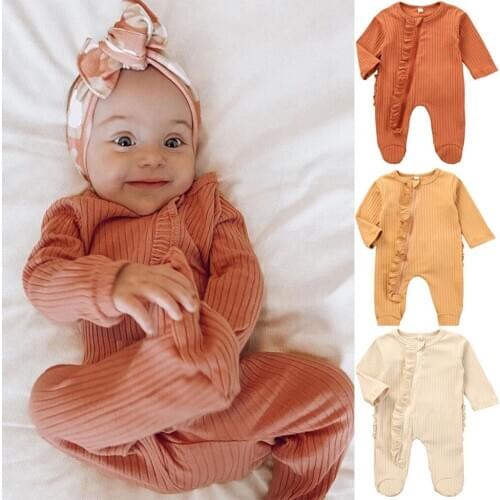 2020 New Solid Ruffle Newborn Baby Romper Baby Girl Clothes Baby Boy Clothes Babygirl Onesie New Born Baby Clothes 0-6M Newborn