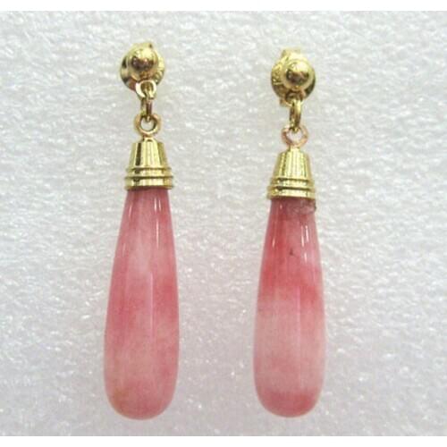 Charming pink natural jade danlge earrings
