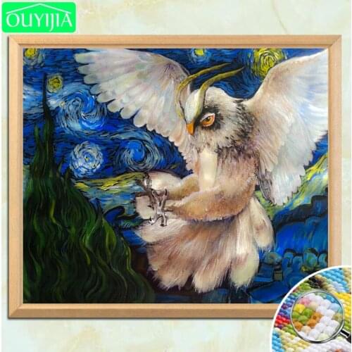 OUYIJIA Owl In The Starry Night 5D DIY Diamond Painting Full Square Diamond Embroidery Sale Rhinestones Mosaic Handwork Painting