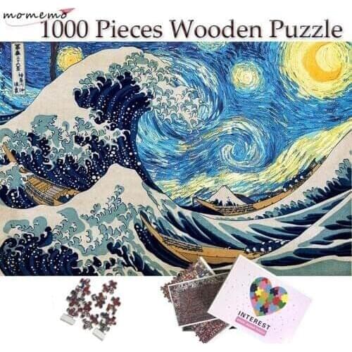 MOMEMO Puzzle 1000 Pieces Creative The Great Wave Starry Sky Puzzle Adults Wooden Jigsaw Puzzles Home Decor Collectiable Gifts
