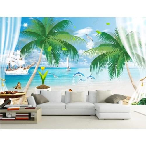 Custom photo wallpaper for walls 3 d murals Fresh seascape beautiful seascape tree TV sofa background wall painting decoration