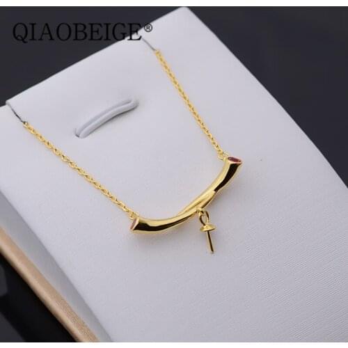 QIAOBEIGE DIY accessories S925 sterling silver pearl pendant empty support love necklace accessories semi-finished necklace