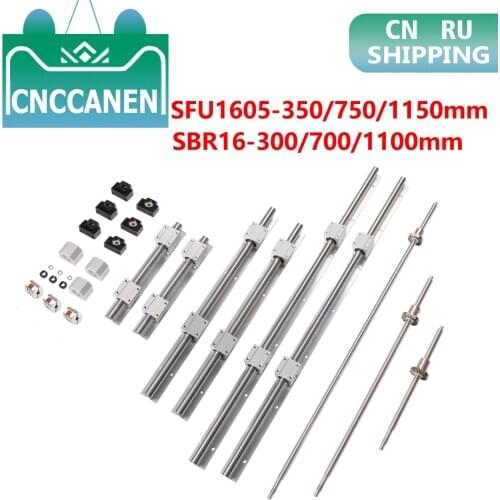 SBR 16 Linear Guide Rail 6 Set SBR16 - 300/700/1100mm + Ball Screw Set RM1605 SFU1605 - 350/750/1150mm + BK/BF12 CNC Parts