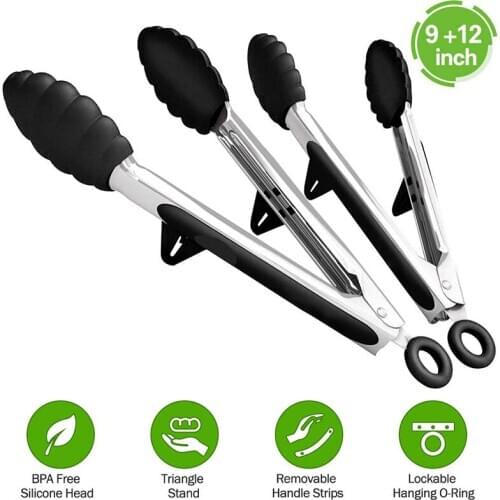 9/12Inch Silicone Bbq Grilling Tong Non-Slip Food Tong Cooking Clip Clamp Salad Barbecue Salad Bread Cake Serving Non-Stick Clip