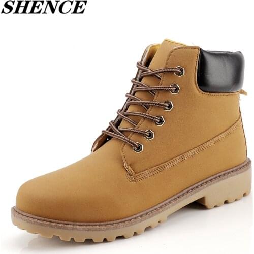 SHENCE 2021 Autumn Winter Shoes High Top Men Plush Leather Snow Boot Heel Fashion Keep Warm Mens Boots Man Ankle Botas