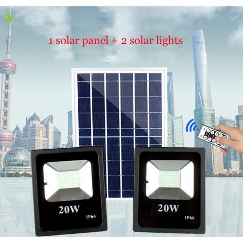 Solar Street Light 20W Outdoor Waterproof Intelligent Flood Light Control Remote Control Garden Lighting Two Lights