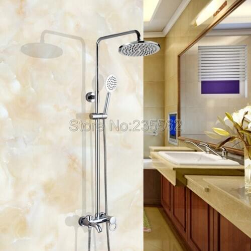 Modern Wall Mounted Chrome Brass Rainfall Bathroom Rain Shower Faucet Set Single Handle Tub Mixer Tap + Hand Shower Spray lcy337