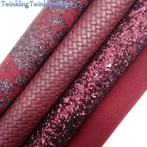 WINE Glitter Fabric, Lace Glitter Fabric, Suede Synthetic Leather Fabric Sheets For Bow A4 21x29CM Twinkling Ming XM871