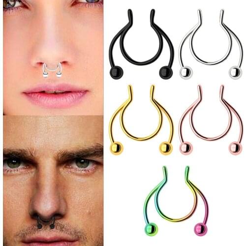 8pcs/Lot U Shaped Fake Nose Ring Hoop Septum Rings Stainless Steel Nose Piercing Fake Pircing Jewelry
