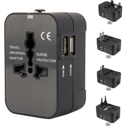 1Pc World Wide Universal Travel Adapter US/EU/UK/AU Multi Plug Charger With Dual USB 2 Ports GDeals