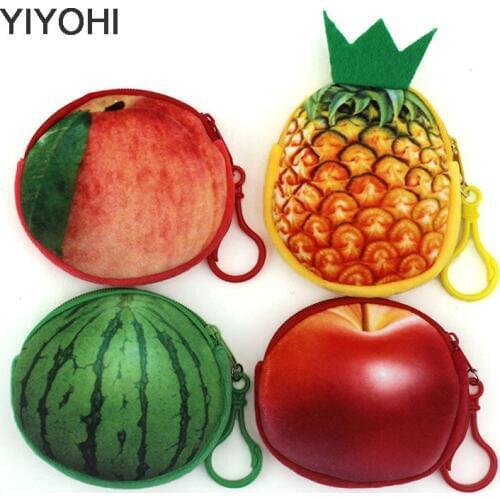YIYOHI New Bag Accessories Coin Purses Wallet Ladies 3D Printing Fruits Novelty Change Fashion Cute Small Zip Bag With Keychain