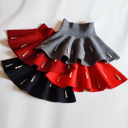 Girls Umbrella Skirt Children Kintted A-line Skirt for Kids Girls Pearl Ruffles Suspender Skirt Toddler Girl Winter Clothes