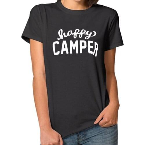 Femmes Womens Fashion Tshirts Clothing Summer T Shirt Women Happy CAMPER T-shirt Cute Letter Print O-Neck Tops Tees