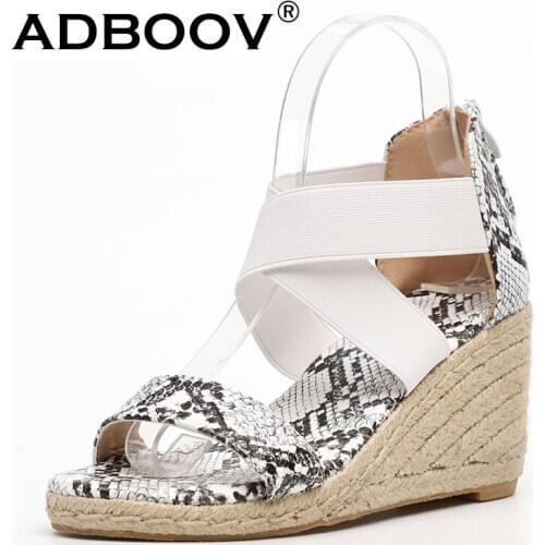 ADBOOV Snake Print Wedge Sandals Women High Heel Sexy Sandals Plus Size 42 43 Ladies Shoes