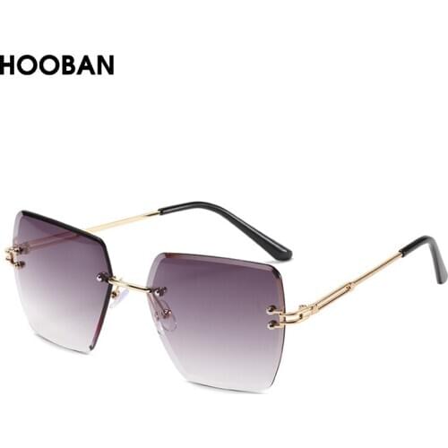 HOOBAN Stylish Rimless Sunglasses Women Vintage Square Gradient Ladies Sun Glasses Brand Designer Luxury Eyeglasses Shade UV400