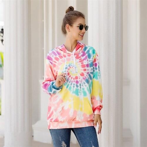 Female tie-dye print hooded sweatshirts loose casual personality pattern fashion autumn new pullover tops ladies clothes women