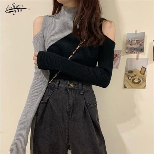 Knit Sweater Top Women Spring and Fall Thin New Slim Slimming Bottoming Shirt All-match Color Matching Long-sleeved Body 16794