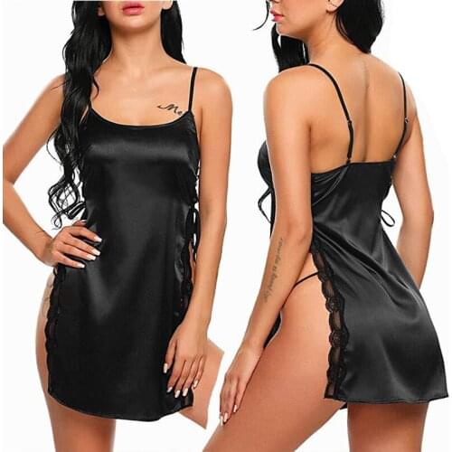 Sexy Lace Night Dress For Women V-Neck Sleepwear Skirt Silk Nightgown Sleeveless Nightdress Ladies Nightwear Summer Homewear