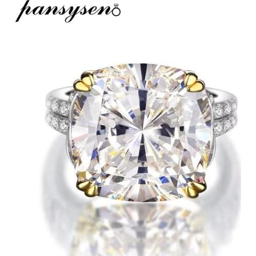 PANSYSEN Brand 21ct Created Moissanite Big Stone Wedding Engagement Rings for Women 100% Real 925 Sterling Silver Jewelry Ring