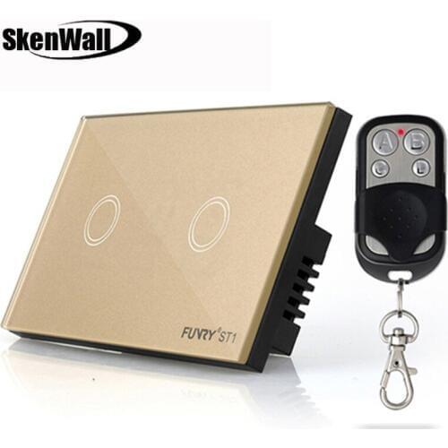 2Gang Wall Light Remote Control Black Touch Switch Luxury Crystal Glass Panel Led Light Switch 110-240V 120*73*34mm US Standard