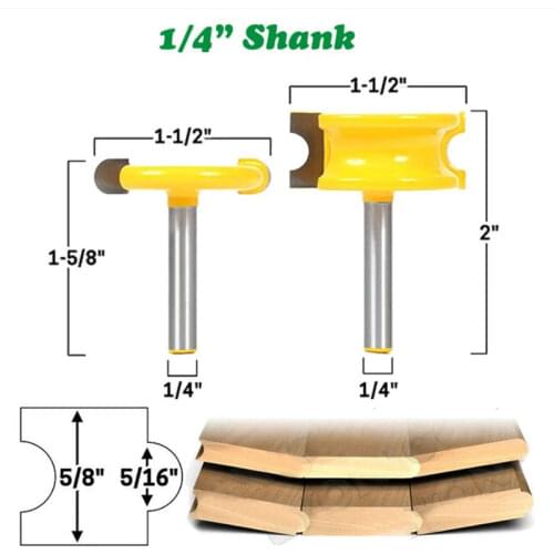 2Pcs 1/4" Shank Flute And Bead Router Bit Arc Woodwork T-Shaped Tenon Bits Slotting Router Bit Set Milling Cutter For Wood
