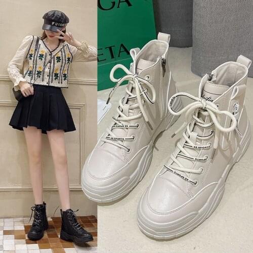 2021 Single Shoes Thick-soled Boots Womens Boots Autumn and Winter New Style Short Boots Womens Tide British Style X691