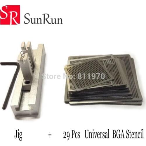 29pcs Universal Direct Heating BGA Stencils Templates + Reballing Jig For Chip Rework Repair Soldering Kit